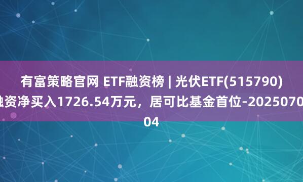 有富策略官网 ETF融资榜 | 光伏ETF(515790)融资净买入1726.54万元，居可比基金首位-20250704